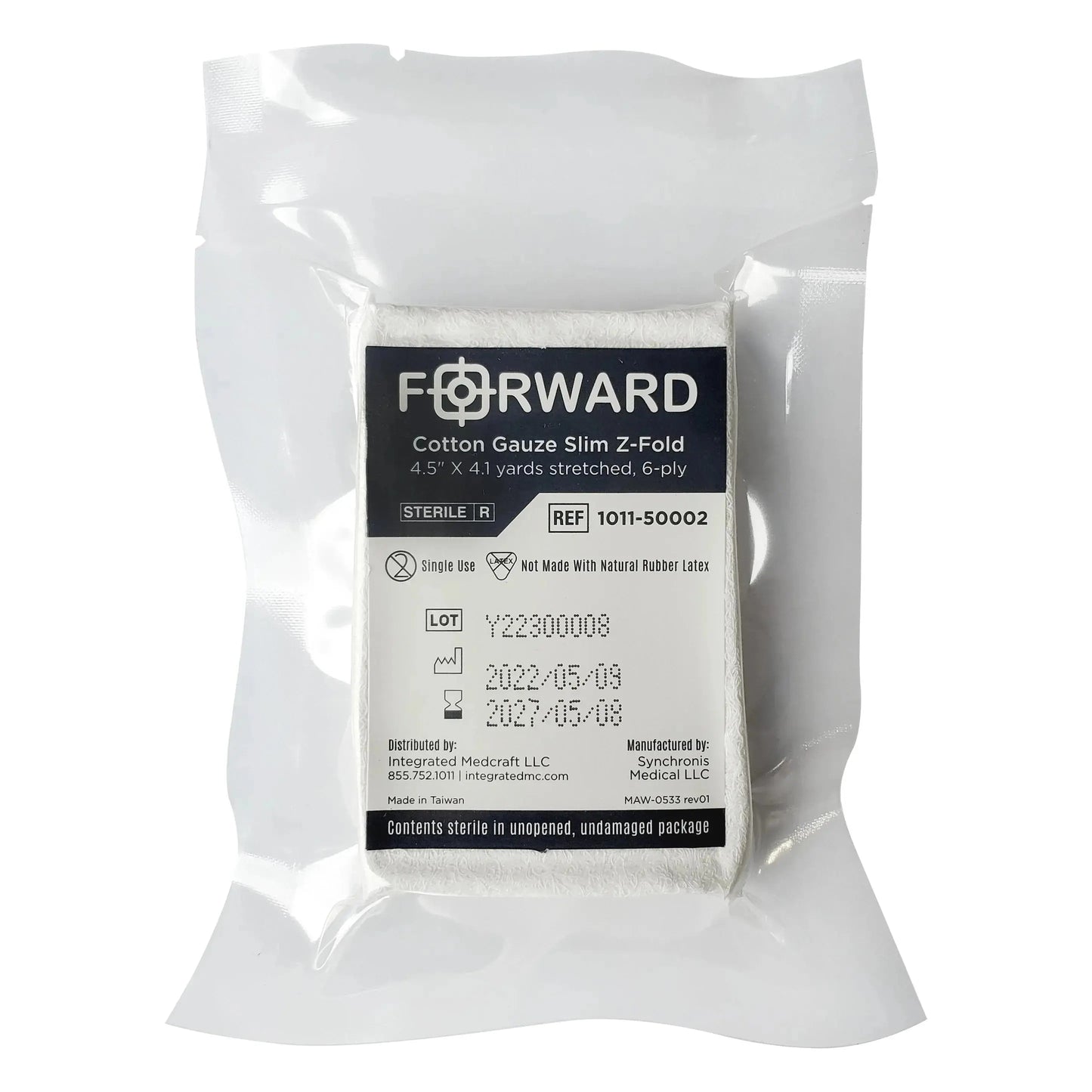Forward Cotton Gauze Slim Z Fold, 6 ply, Sterile, 4.5" x 4, 1 yrd 130/CS