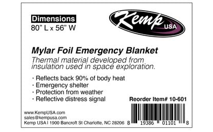Mylar Foil Emergency Thermal Blanket Kemp USA