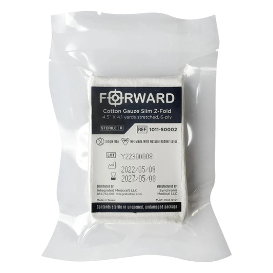 Forward Cotton Gauze Slim Z Fold, 6 ply, Sterile, 4.5" x 4, 1 yrd 130/CS